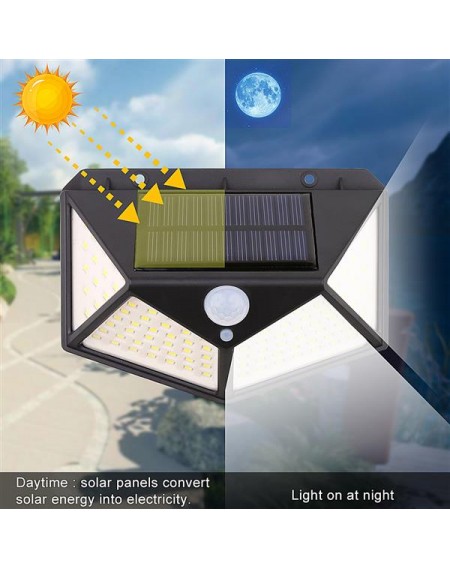 100 LED Solar Powered Light Motion Sensor Wall Yard Garden Outdoor Street Light