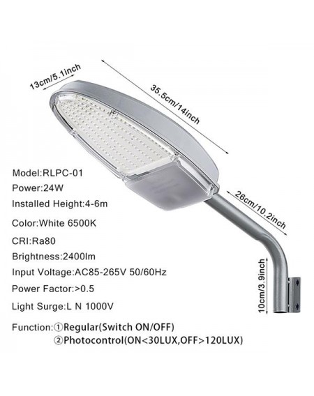 [US-W]24W 2400LM 144LED Outdoor Waterproof Street Light ZC001160 (3.2cm Caliber)