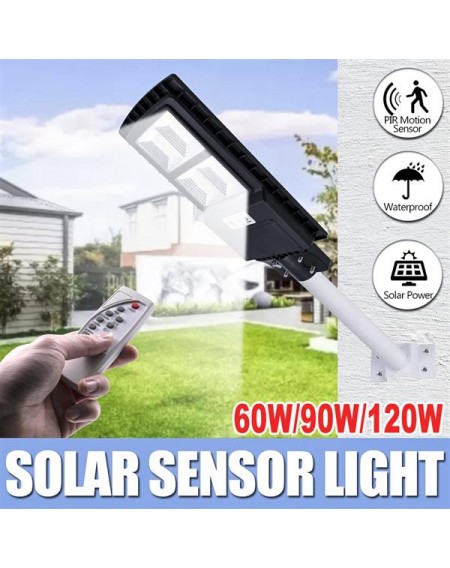 90W 160LED Outdoor Waterproof Light Solar Sensor Light with Light Control and Radar Sensor Black