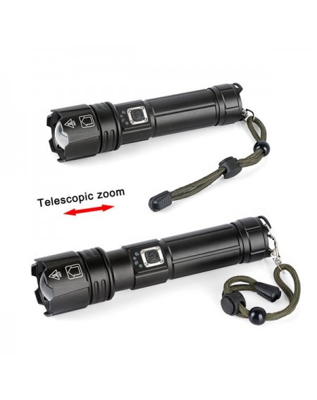 Portable Strong Light Flashlight 7X7MM LED 30W 5V Micro USB Rechargeable Zoom Flashlight Can Be Output And Input Suitable For Camping, Climbing, Night Riding, Caving:  Waterproof Rating IPX4
