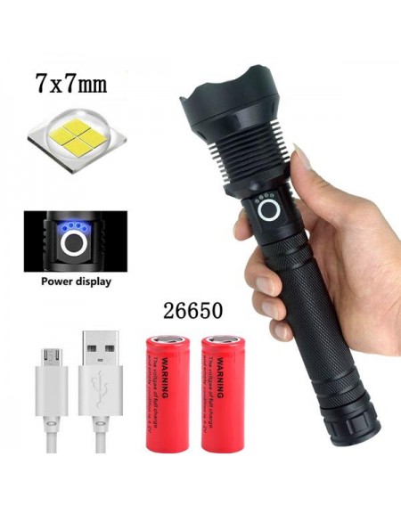 High-Power 7 X 7Mm Led 30W 5V Micro Usb Telescopic Zoom Rechargeable Flashlight Suitable For Camping, Climbing, Night Riding, Caving Waterproof Rating IPX4
