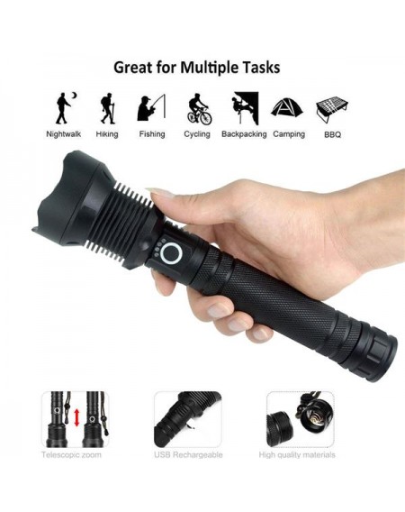 High-Power 7 X 7Mm Led 30W 5V Micro Usb Telescopic Zoom Rechargeable Flashlight Suitable For Camping, Climbing, Night Riding, Caving Waterproof Rating IPX4