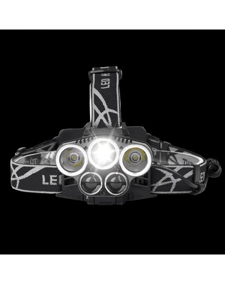 U`King ZQ-X850B 5-LED Headlamp  2*R2 White Light 5 Levels 2*18650 Charge by Micro USB Blac
