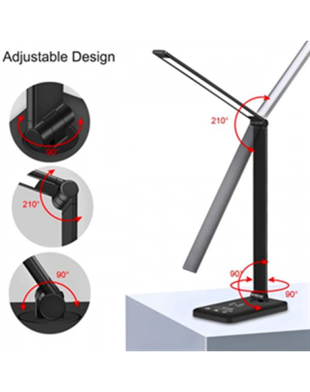 HOXIYA Desk Lamp with Wireless Charger USB Charging Port 5 Color Temperatures and Brightness Levels and 5 Lighting Modes Touch Control- Auto Timer Black LED table lamp adjustable Eye-Caring Desk Light