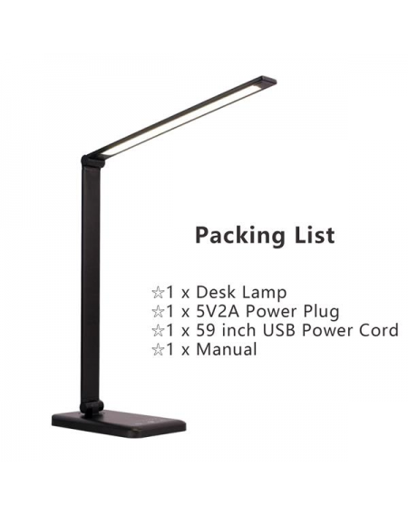 HOXIYA Desk Lamp with Wireless Charger USB Charging Port 5 Color Temperatures and Brightness Levels and 5 Lighting Modes Touch Control- Auto Timer Black LED table lamp adjustable Eye-Caring Desk Light