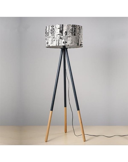 Creative Warm Personality Round Wood Vertical Tripod Floor Lamp with Light Source US Plug