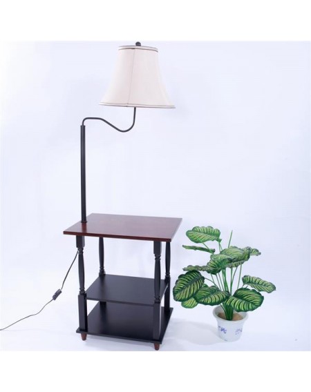 Fully-equipped Assembly Three-Tier Desk Table Lamp Kit with White Lampshade Wine Red & Black