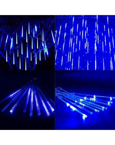8Pcs/Set 30cm Meteor Rain Tube Lights 144 LED Bright Falling String Lamps Decor Blue US Plug 110‑240V