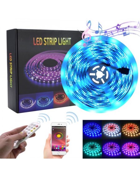 5M LED Strip Lights RGB Strips  Tape Light 150 LEDs SMD5050 Waterproof Music Sync Color Changing + Bluetooth Controller + 24Key Remote Control Decoration for Home TV Party