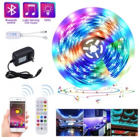 5M LED Strip Lights RGB Strips  Tape Light 150 LEDs SMD5050 Waterproof Music Sync Color Changing + Bluetooth Controller + 24Key Remote Control Decoration for Home TV Party