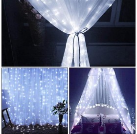 3M x 3M 300-LED White Light Romantic Christmas Wedding Outdoor Decoration Curtain String Light US Standard Warm White ZA000929