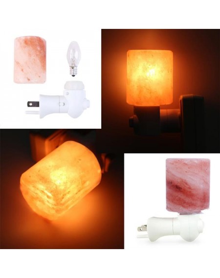 Exquisite Cylinder Natural Rock Salt Himalaya Salt Lamp Air Purifier with Wood Base Amber
