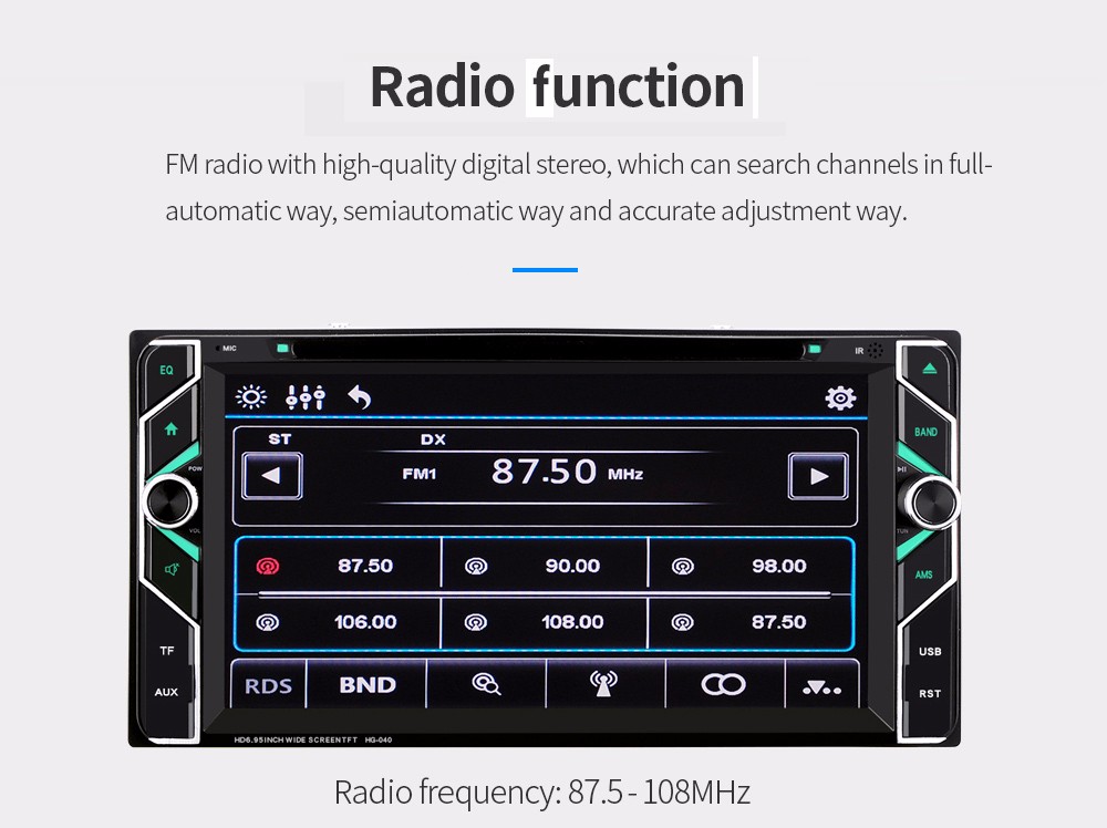 HG040 2 Din 6.95 inch Bluetooth Car Stereo DVD Player for Toyota Supports Hands-free Call / FM Radio Function