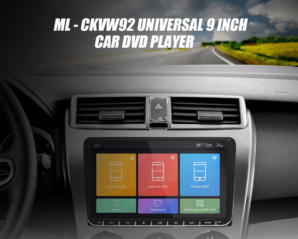 ML - CKVW92 Universal 9 inch Car DVD Player Android 8.0 Dual Din with Ultra Thin Body for VW - Black