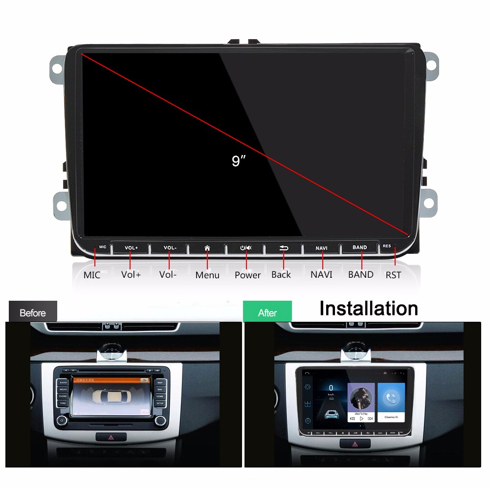 ML - CKVW92 Universal 9 inch Car DVD Player Android 8.0 Dual Din with Ultra Thin Body for VW - Black