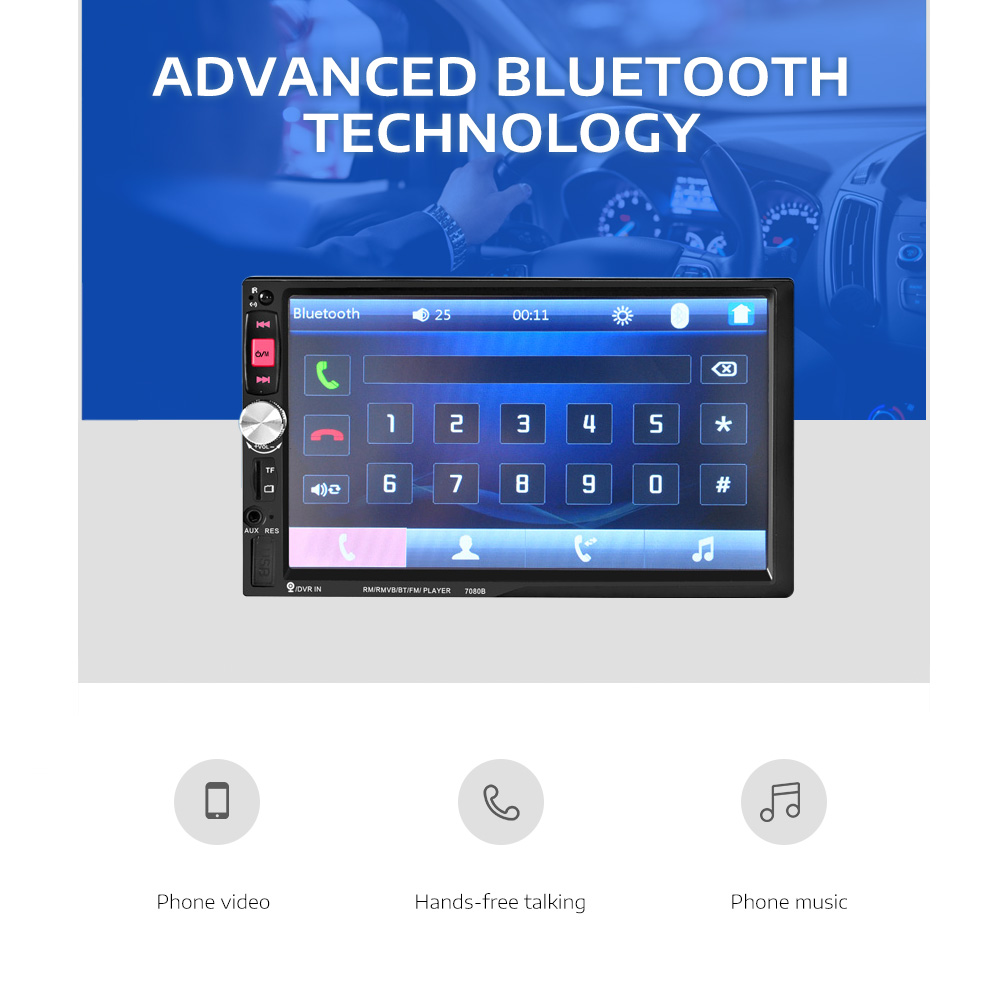7080Bu00a0Bluetooth Auto MP5 Player Car Multimedia System 7-inch HD Touchscreen with Remote Controller